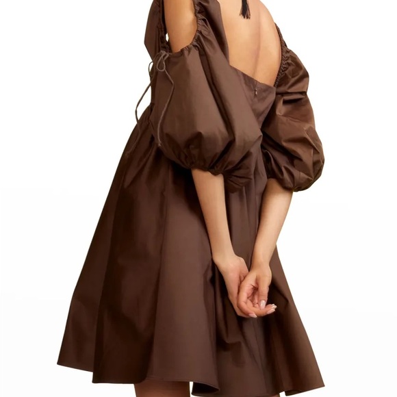 NWT Cynthia Rowley Square neck cold shoulder cotton sateen mini dress - Picture 2 of 6